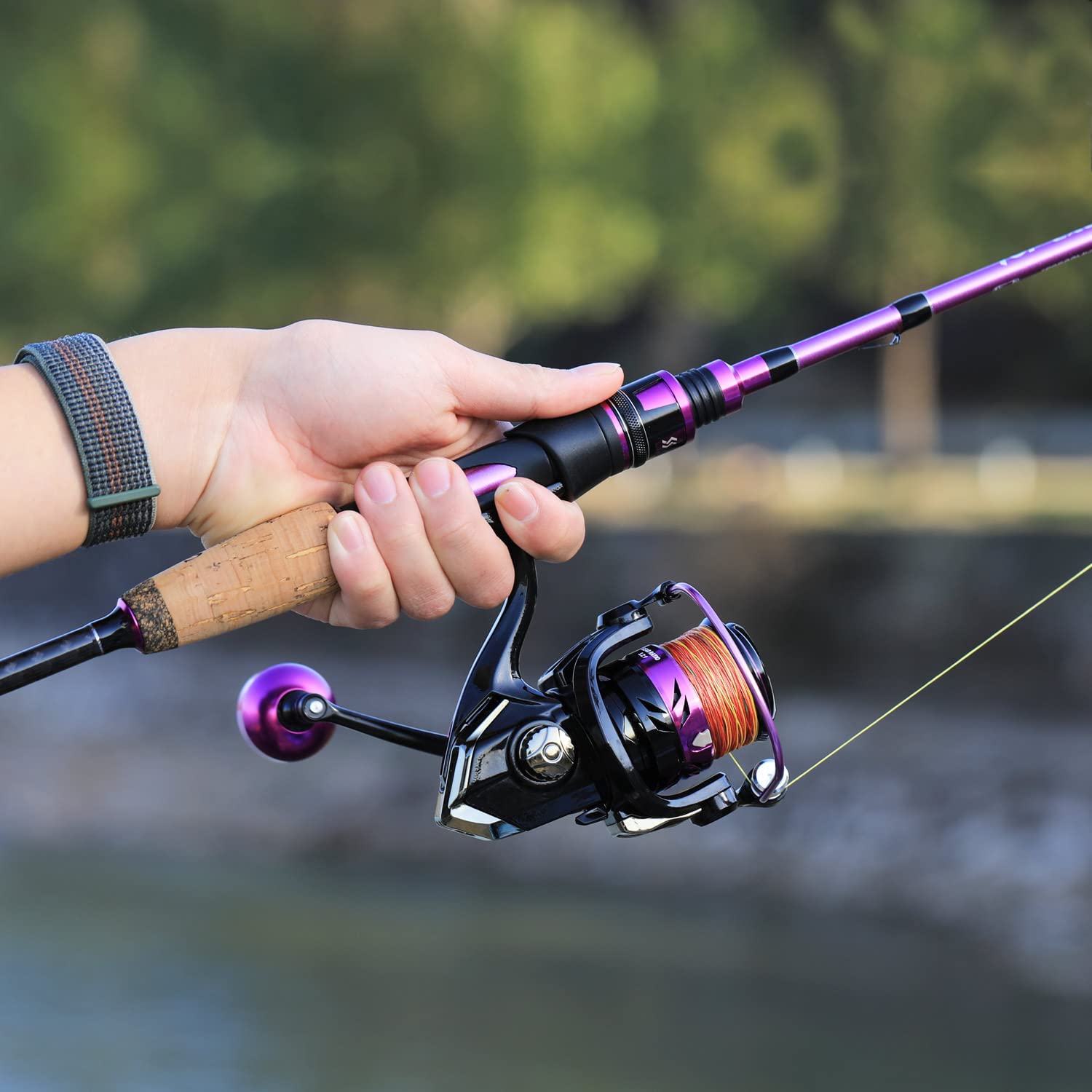 Sougayilang purple spinning rod in action delivering smooth casts.