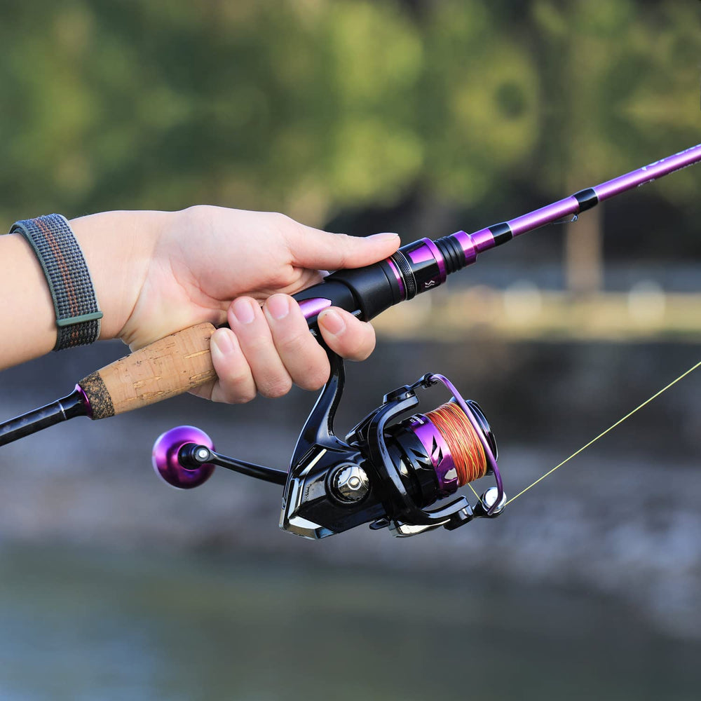 Sougayilang purple spinning rod in action delivering smooth casts.