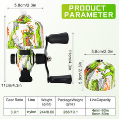 Detail of 3.9:1 gear ratio on Sougayilang Spincast Reel 30