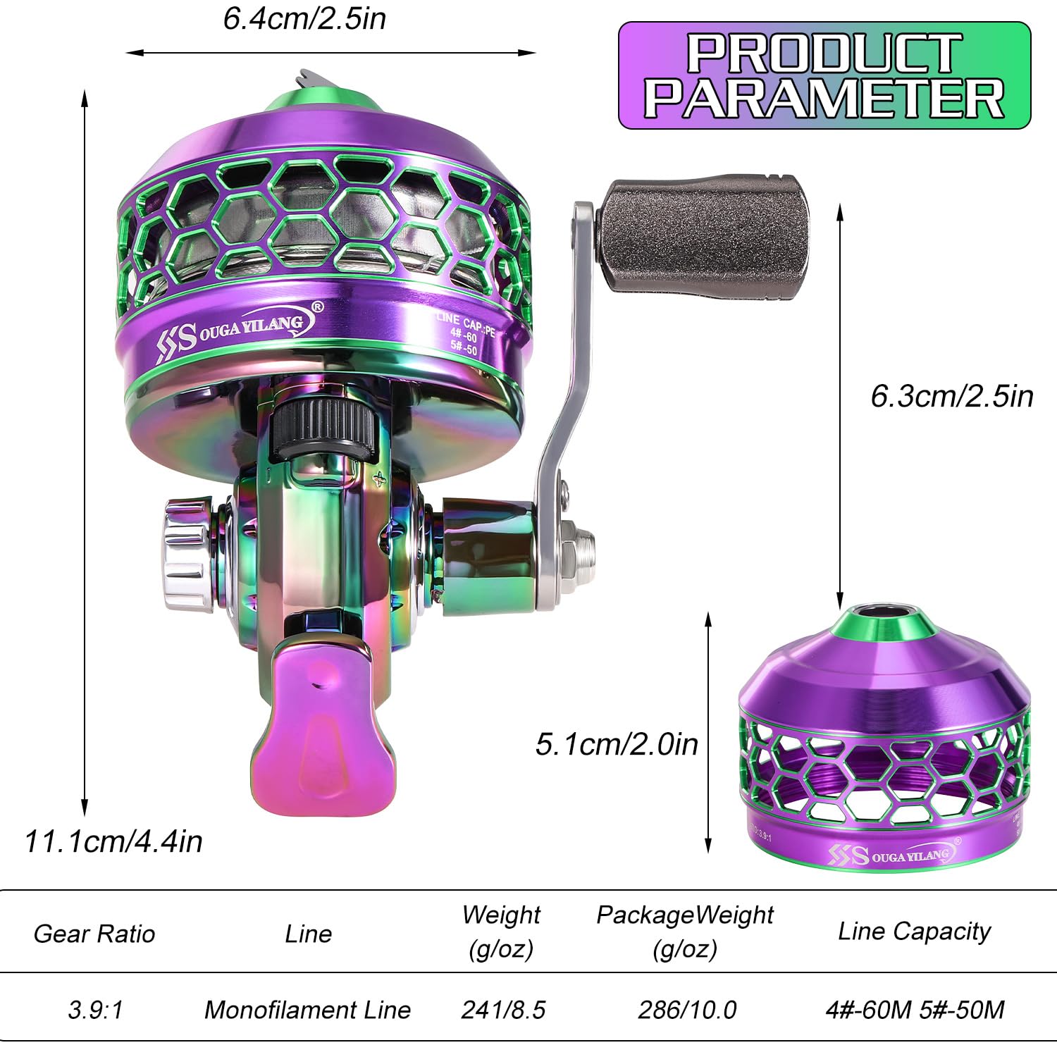 Close-up of the reel dial and internal components
