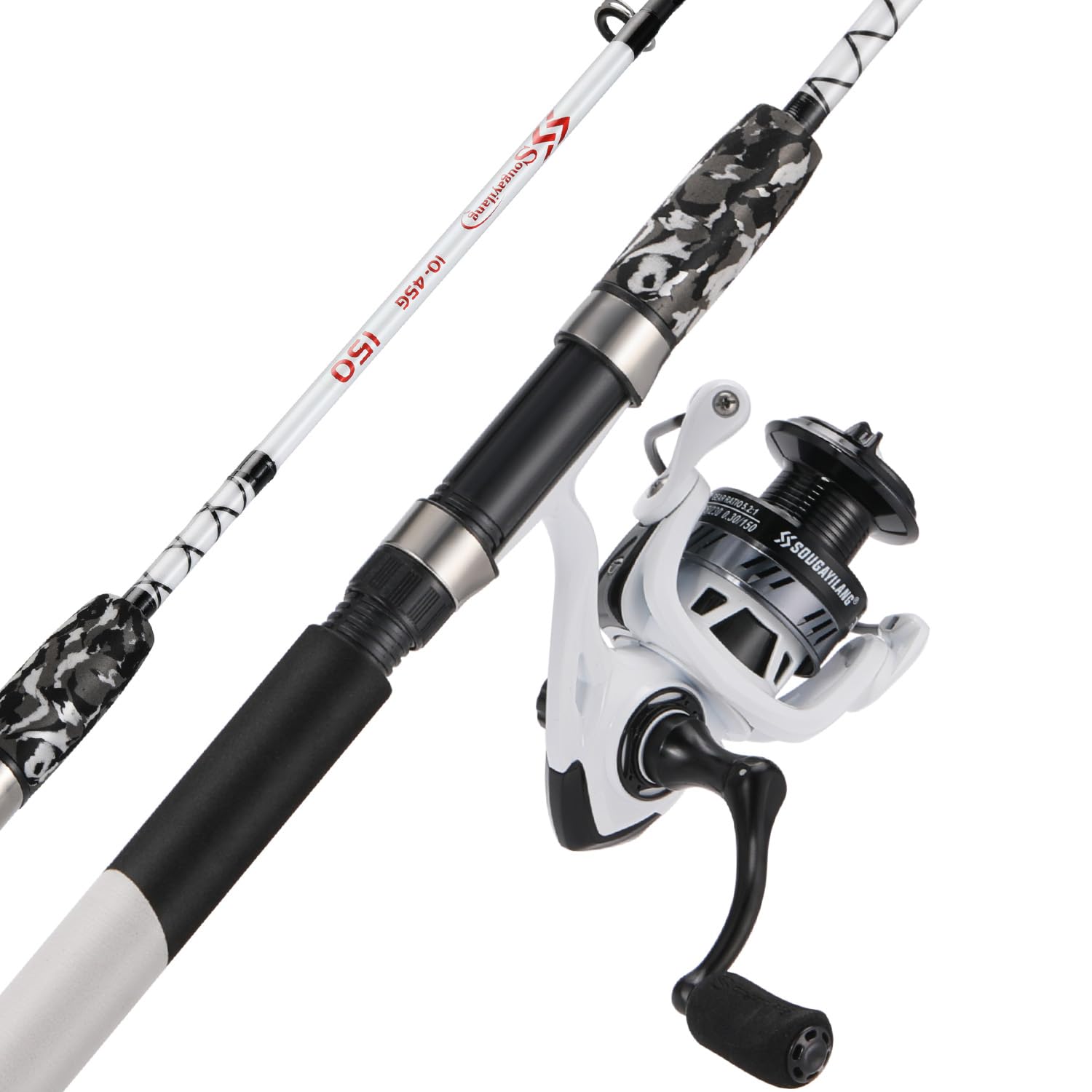 Sougayilang spinning reel closeup highlights smooth line lay for steady casts.