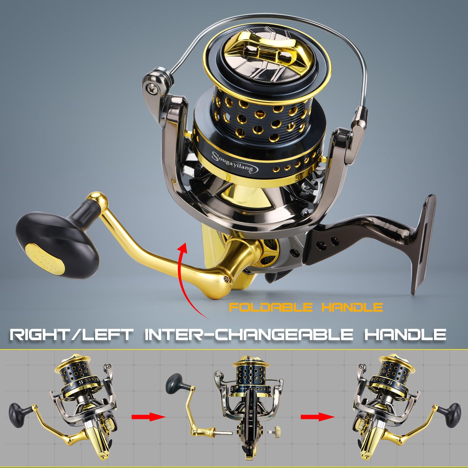 Sougayilang 10000-series durable spool with smooth drag for fighting fish.