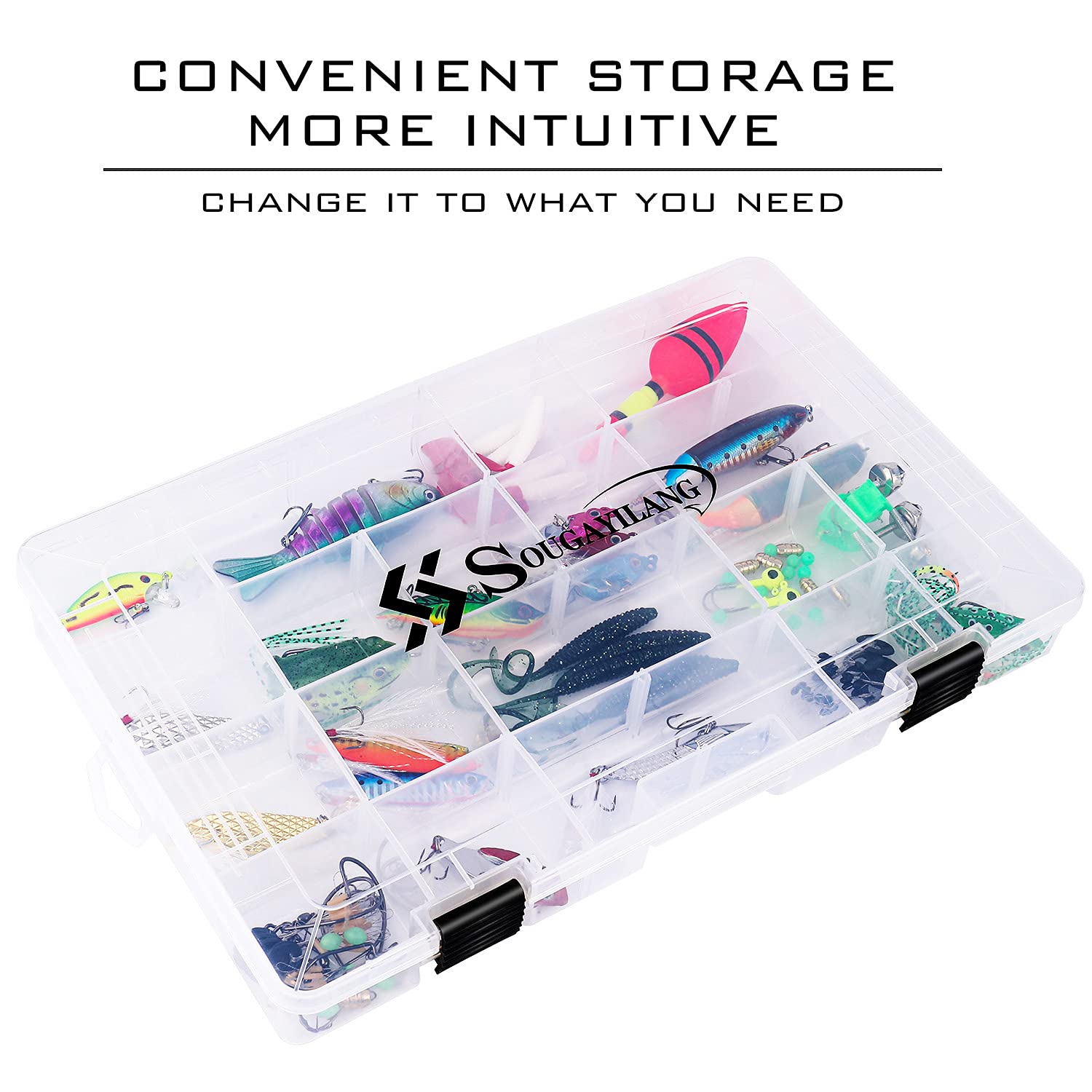 Sougayilang transparent tackle box tray lets you spot gear at a glance