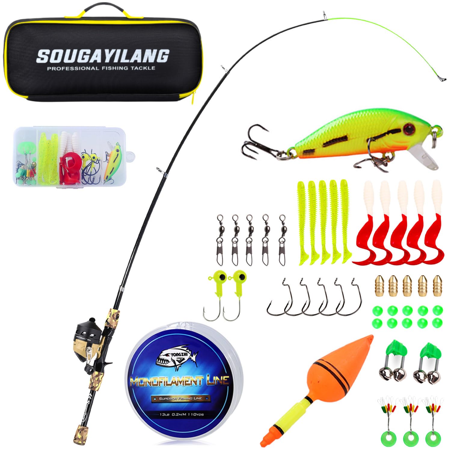 Sougayilang telescopic-59inch-rod highlights lightweight portability for youth anglers.