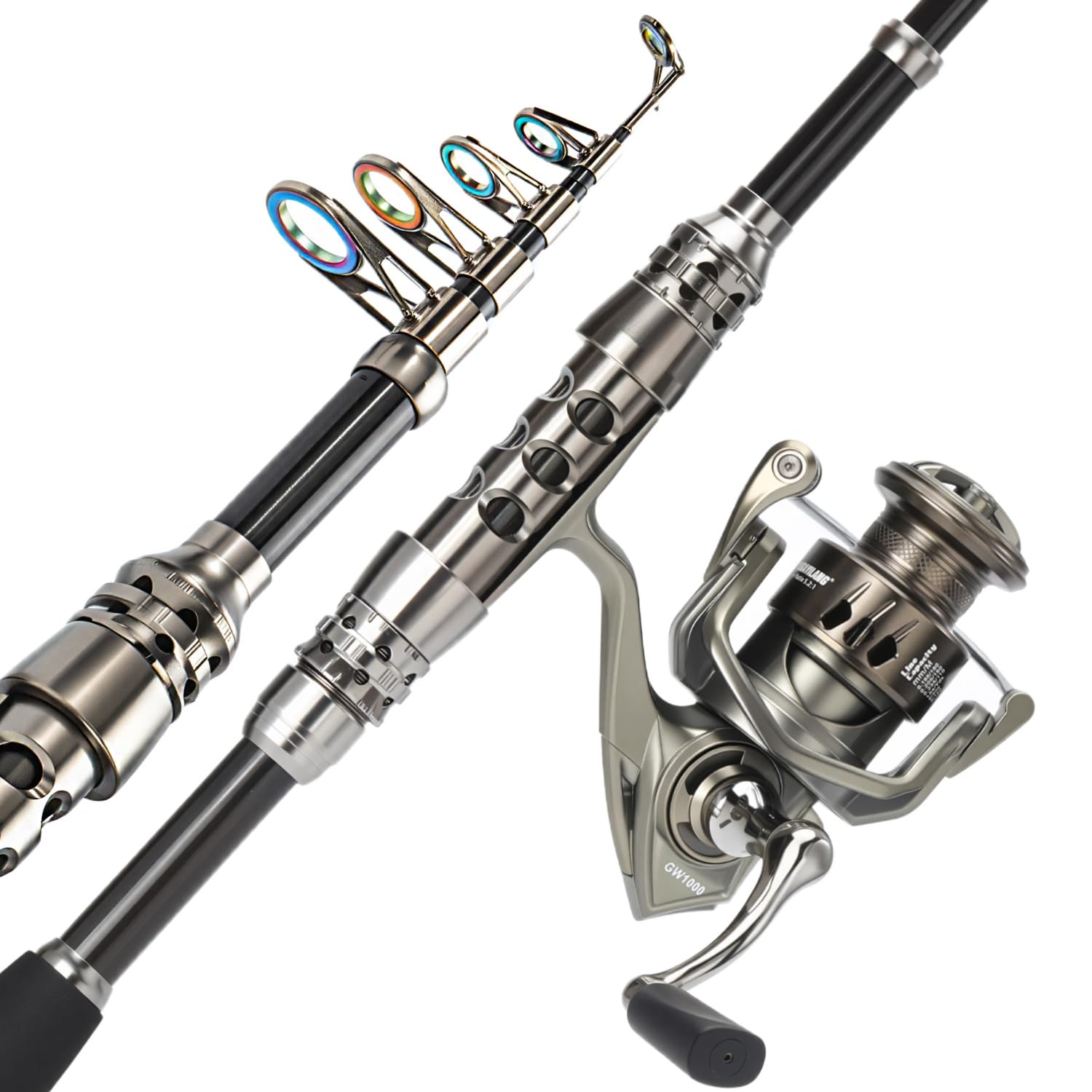 Telescopic fishing rod collapsed for compact storage