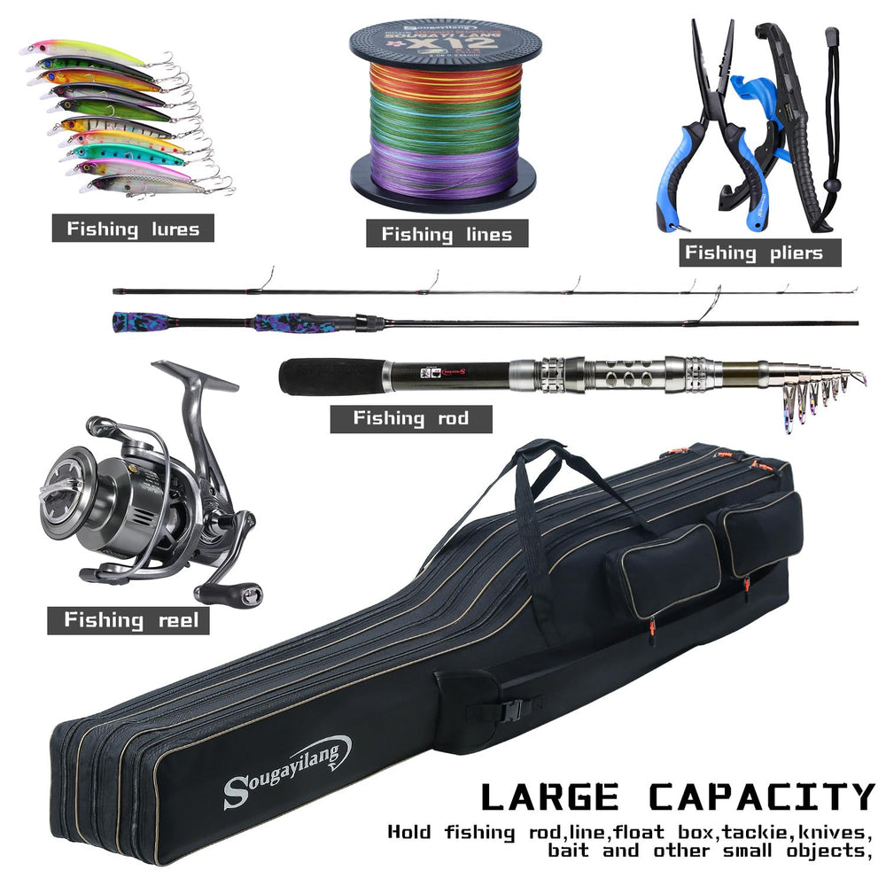 Sougayilang travel rod gear organizer keeps essentials organized during trips.