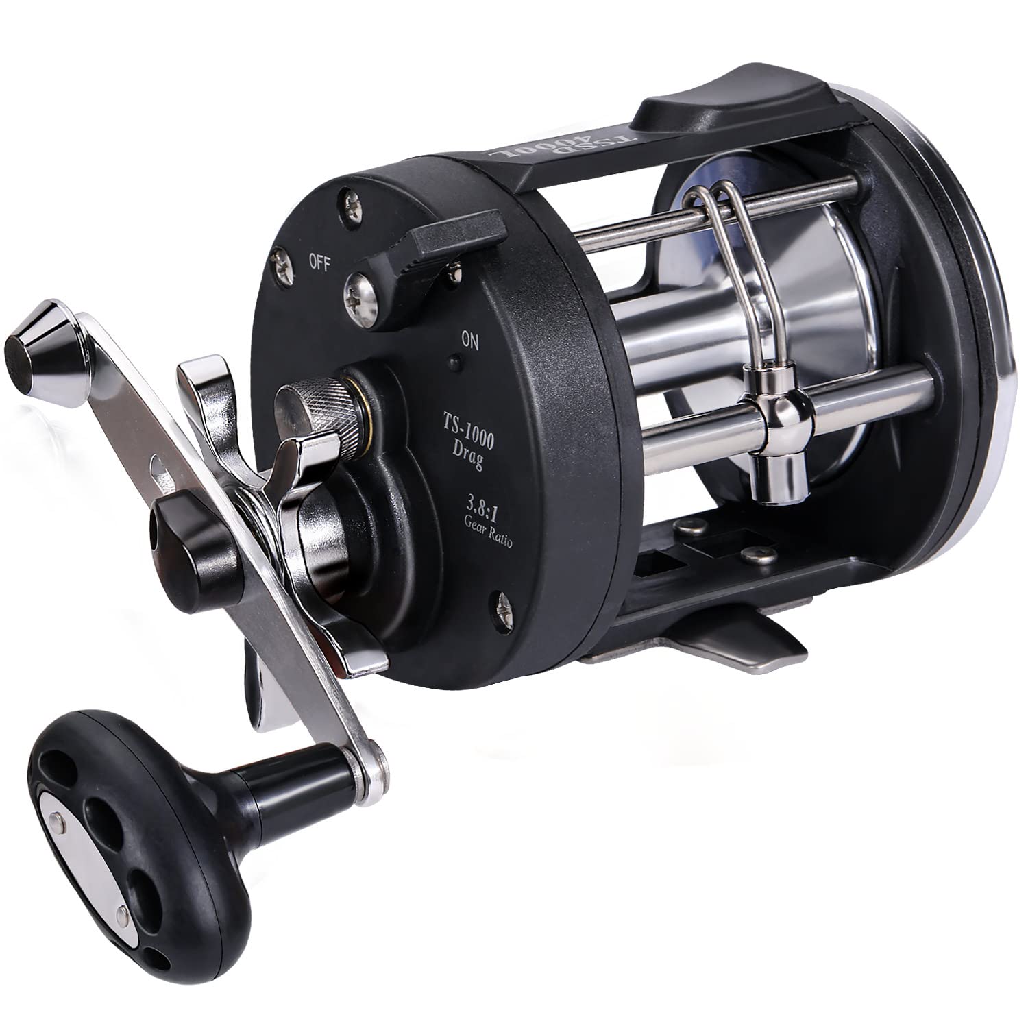 Side view of Sougayilang TSSD trolling reel with handle