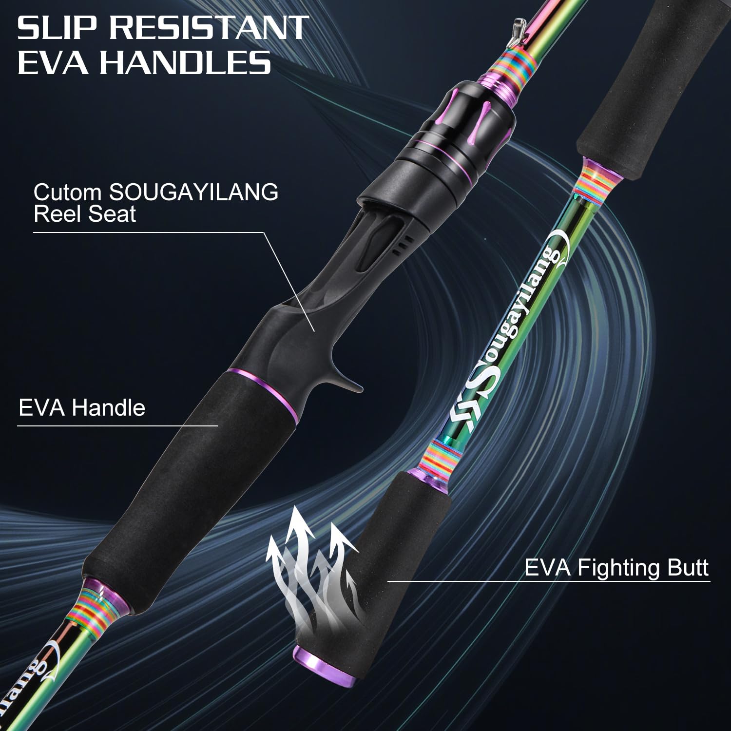 Sougayilang two-piece portable rod highlights lightweight, compact travel-friendly design.