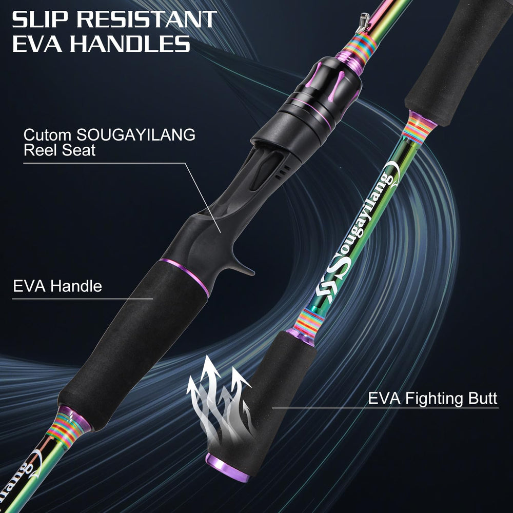 Sougayilang two-piece portable rod highlights lightweight, compact travel-friendly design.