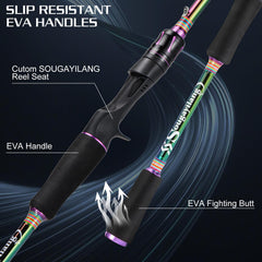 Sougayilang two-piece portable rod highlights lightweight, compact travel-friendly design.