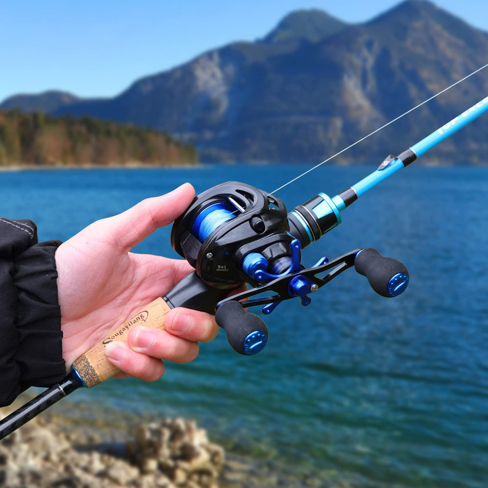 Sougayilang two-piece rod and reel setup ready for transport and quick setup.
