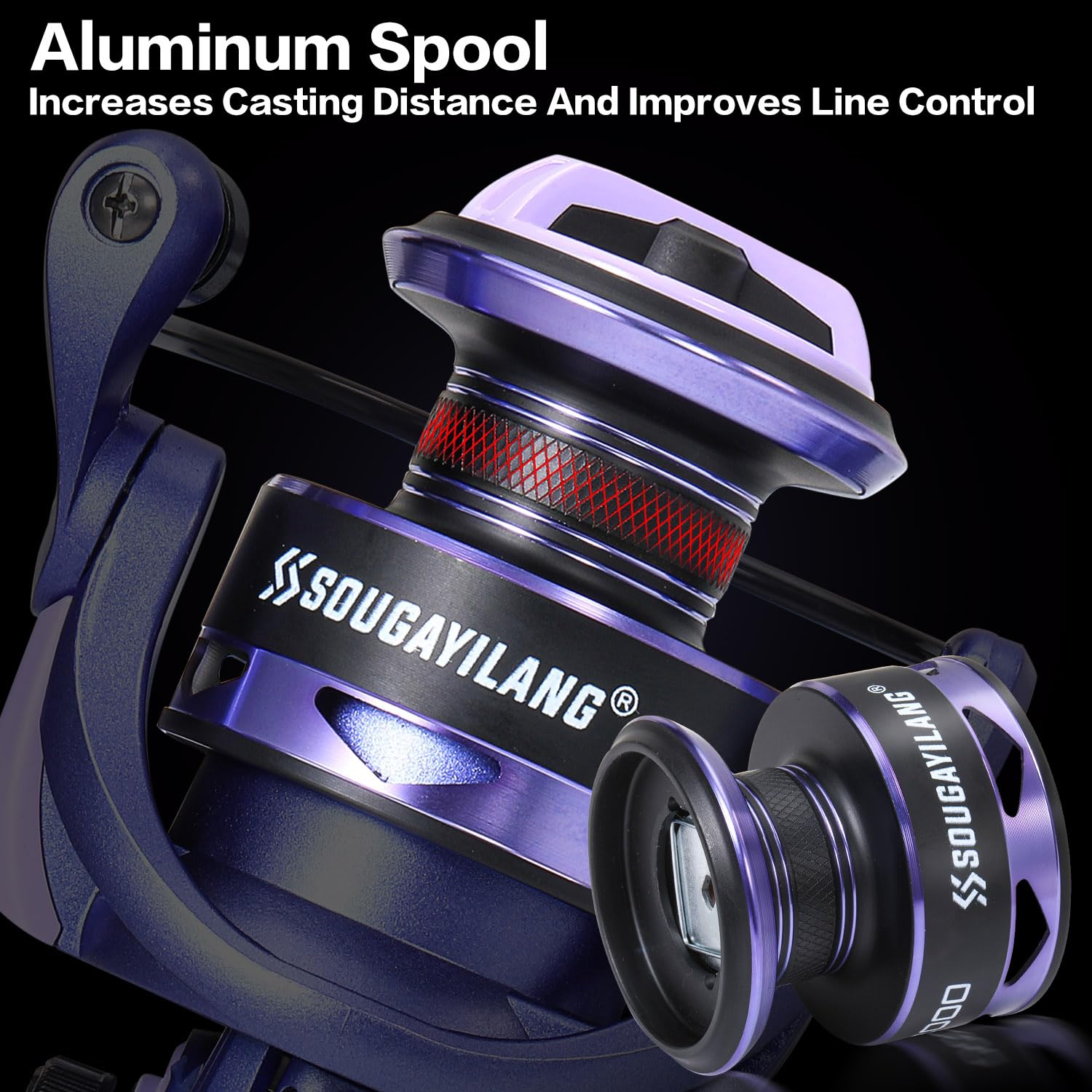 Sougayilang Voidflare ergonomic reel seat and split grips boost comfort during long sessions.