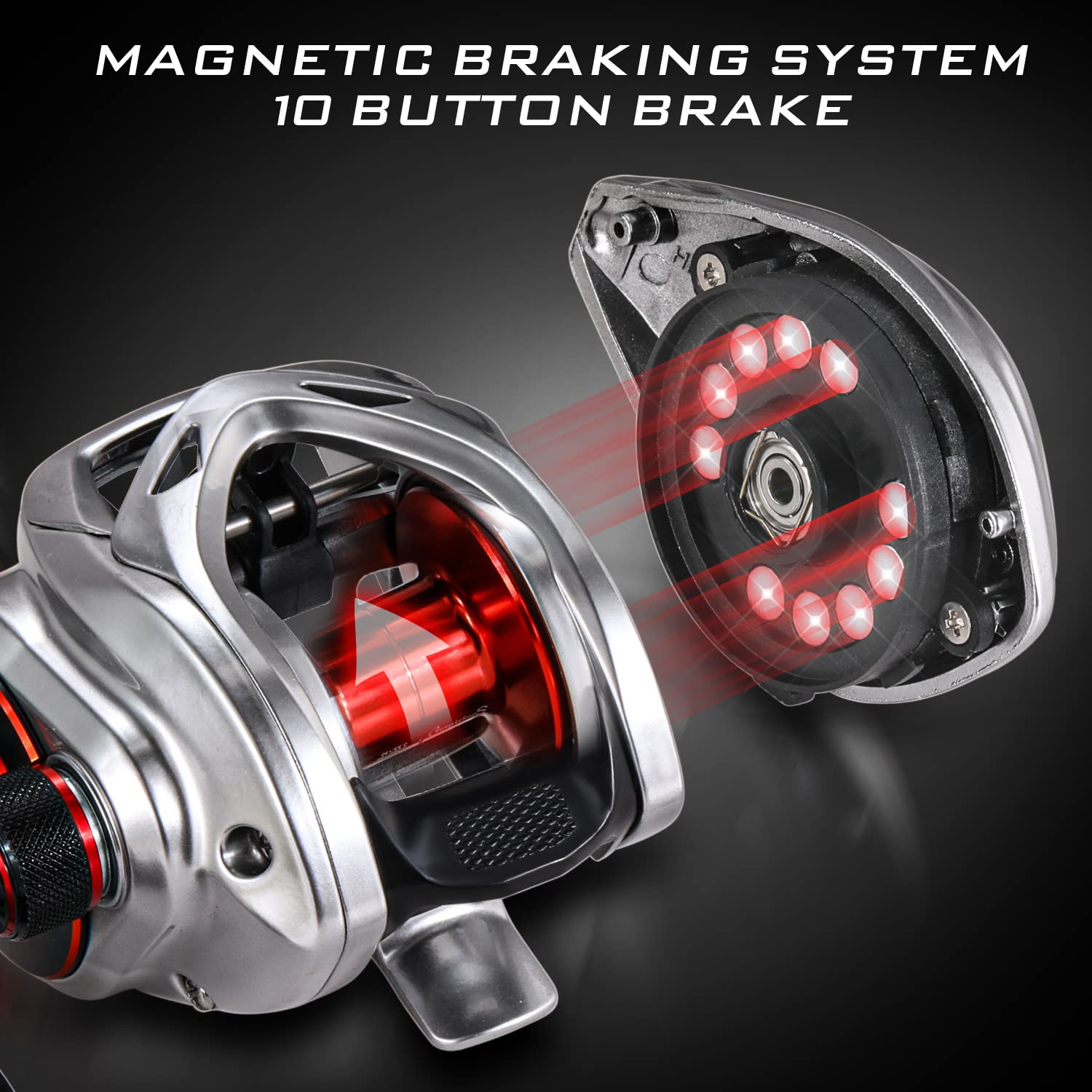 Baitcasting reel with 9+1 stainless bearings feature highlights