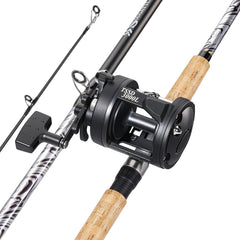 Sougayilang fiberglass fishing pole 9ft left-handed with P-Cork handle - front view