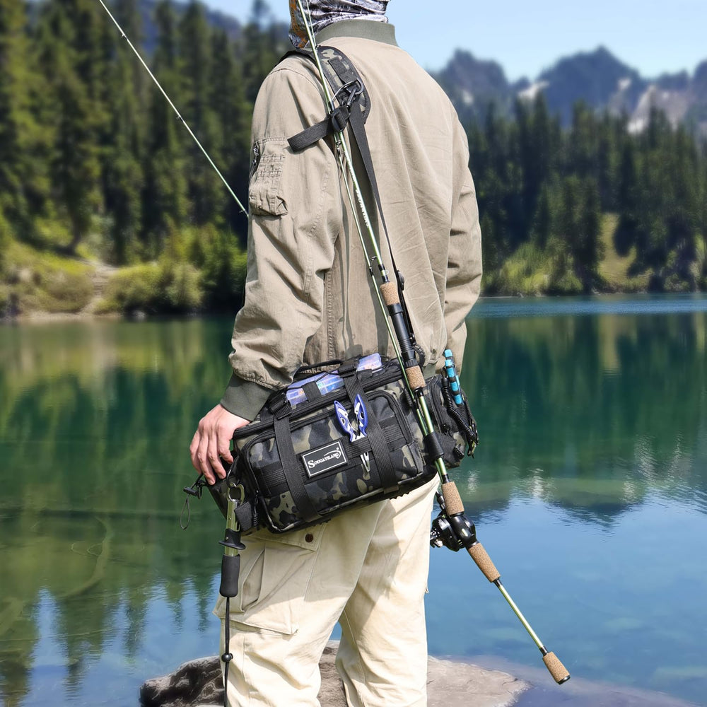 Sougayilang tackle box bag side pockets and straps green