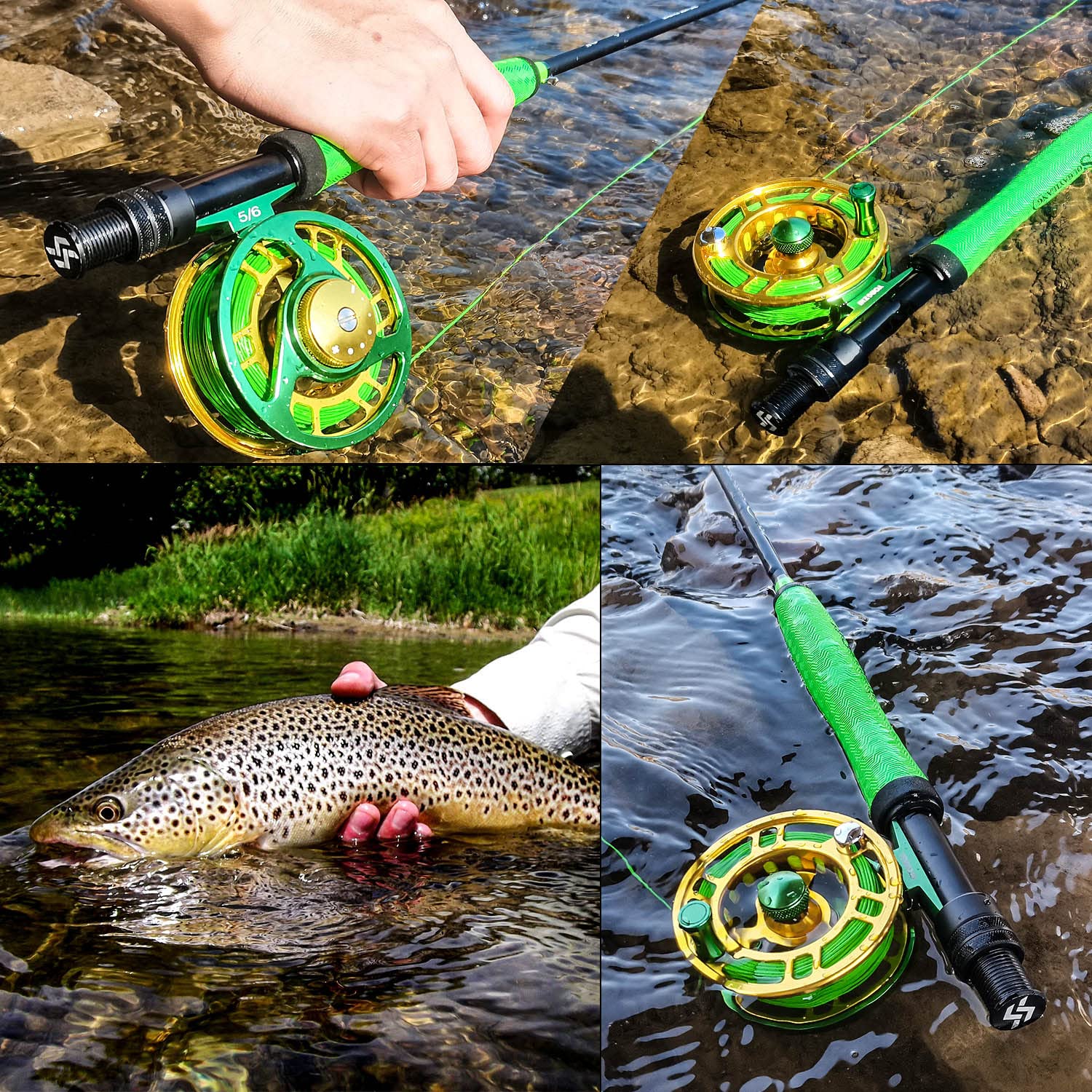 12 flies with spare leader in a fly box