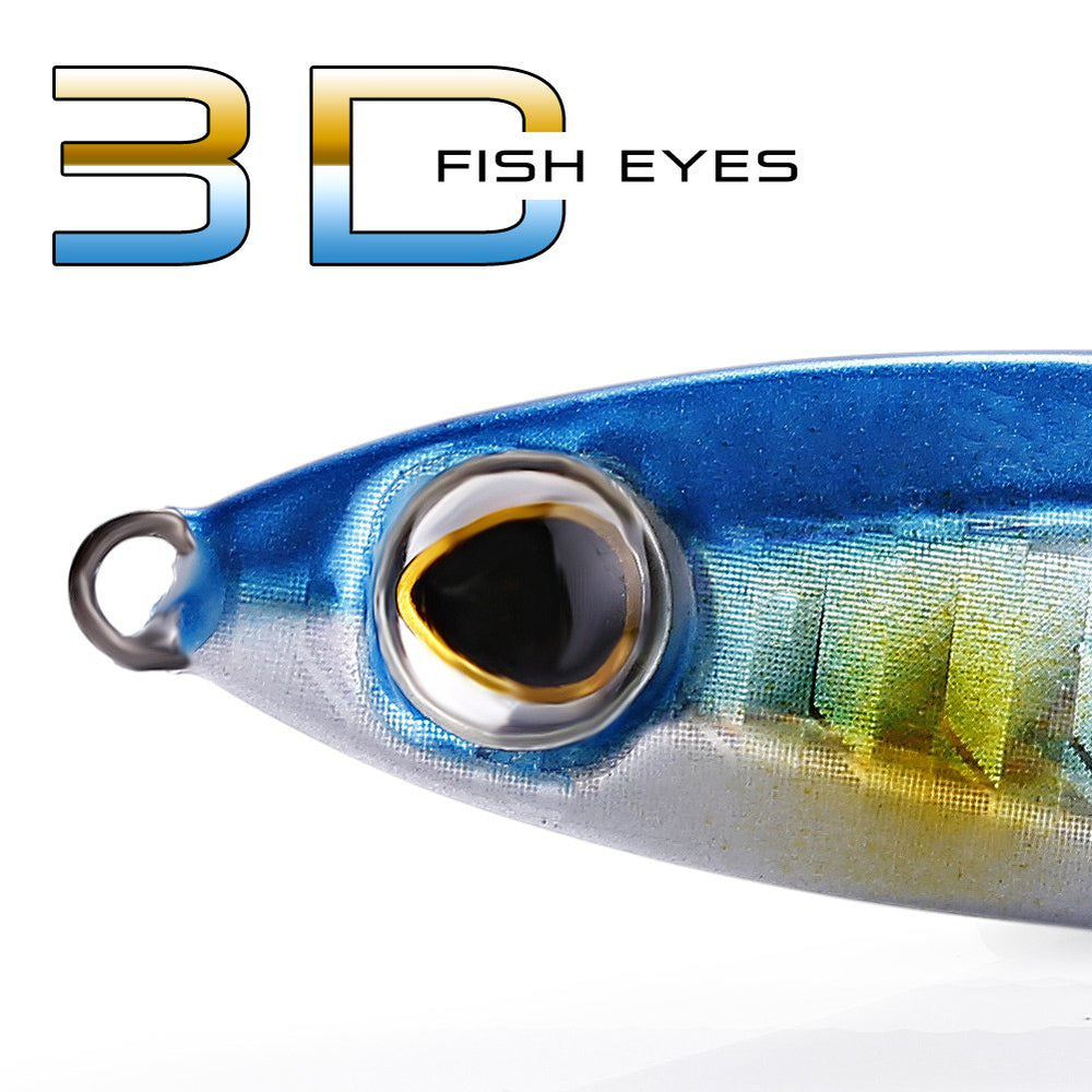 Silver metal jig lure showing treble hooks