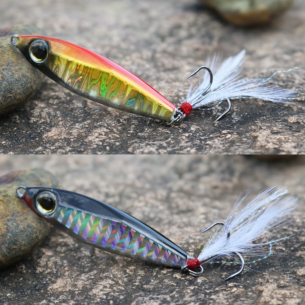 Red and black jig lure with twin assist hooks