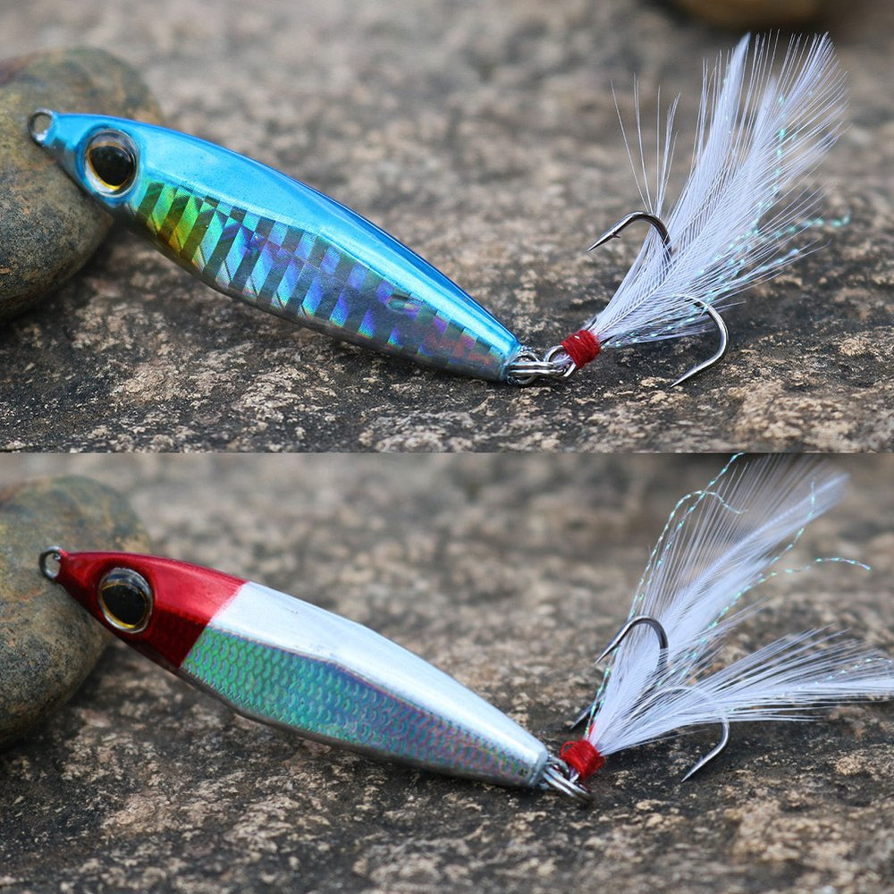 Five-piece jig lure set in a plastic box