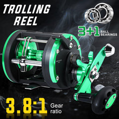 Close-up of level wind mechanism on the reel