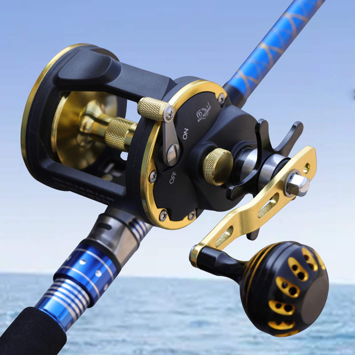 SHA40-Golden trolling reel mounted on a boat for saltwater trolling