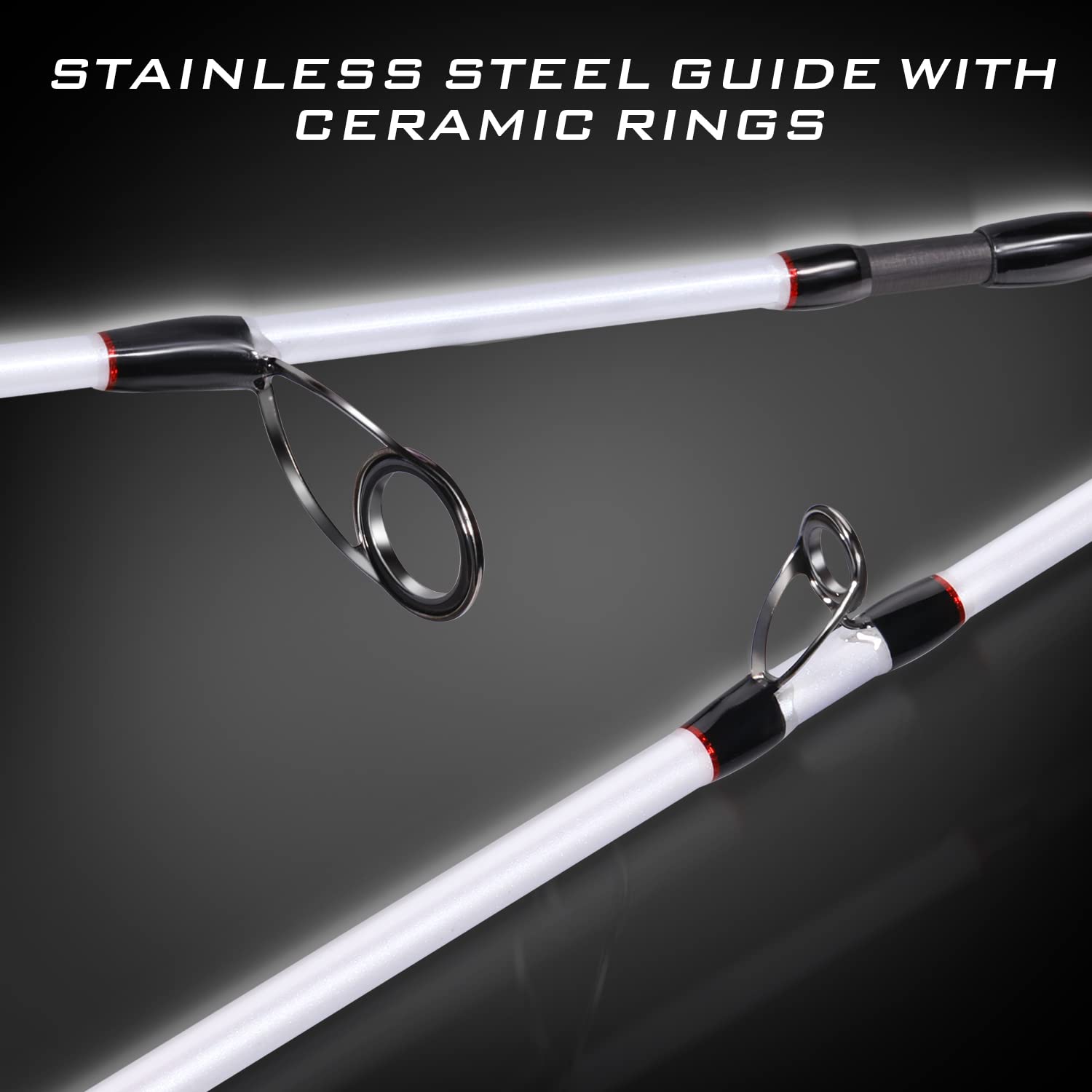 Stainless steel guides with oxide rings on fishing rod