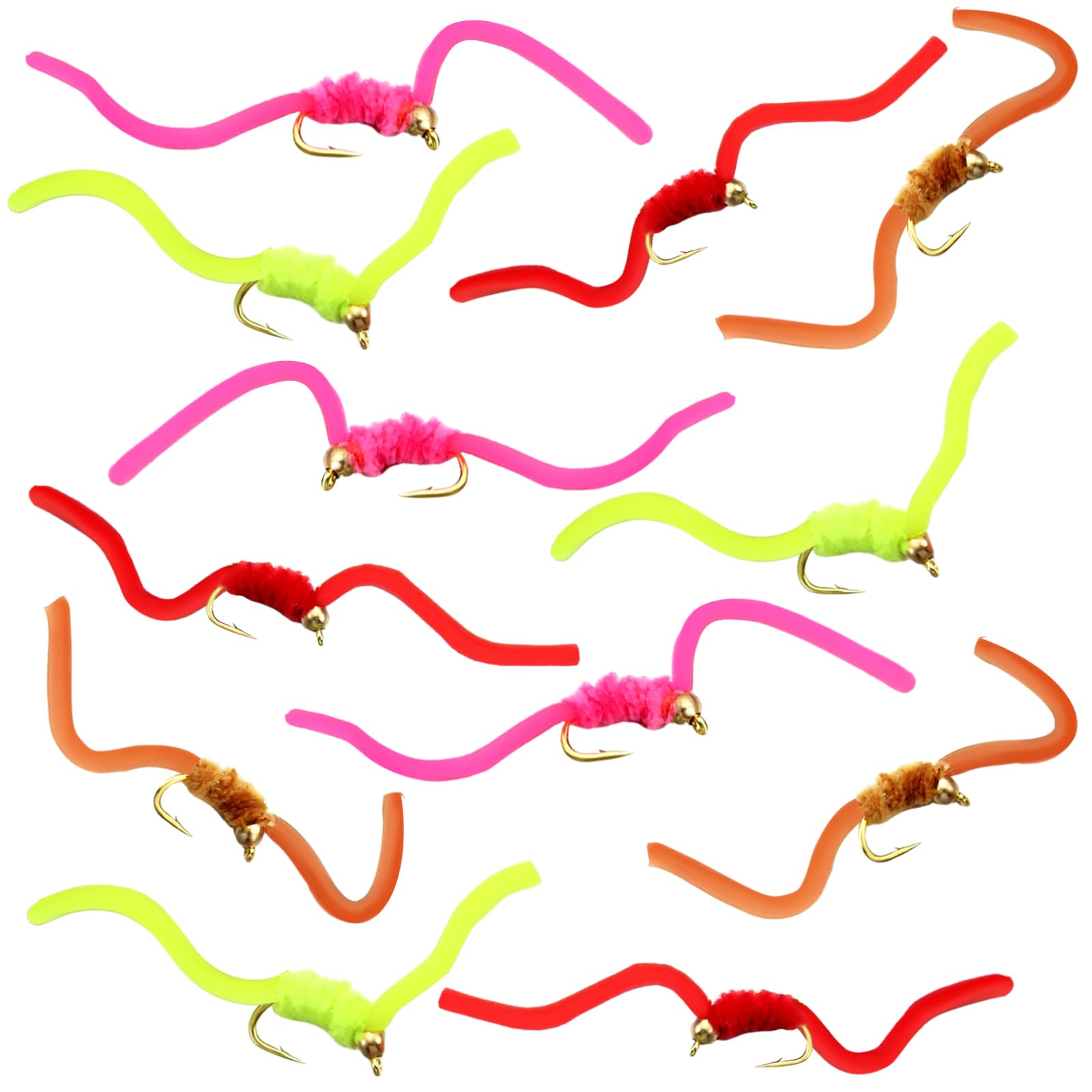 Soulchen San Juan worm fly set – 12-piece assortment in four natural colors