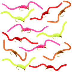 Soulchen San Juan worm fly set – 12-piece assortment in four natural colors