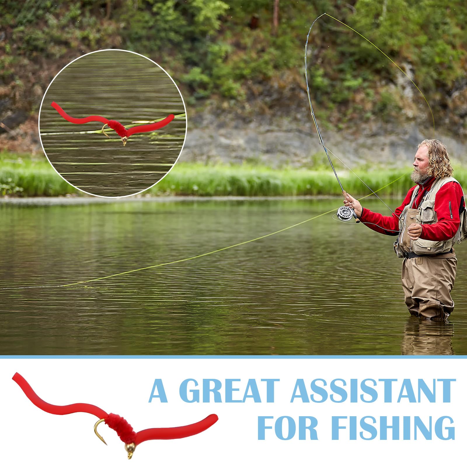 Set of worm flies suitable for rivers, streams and still waters