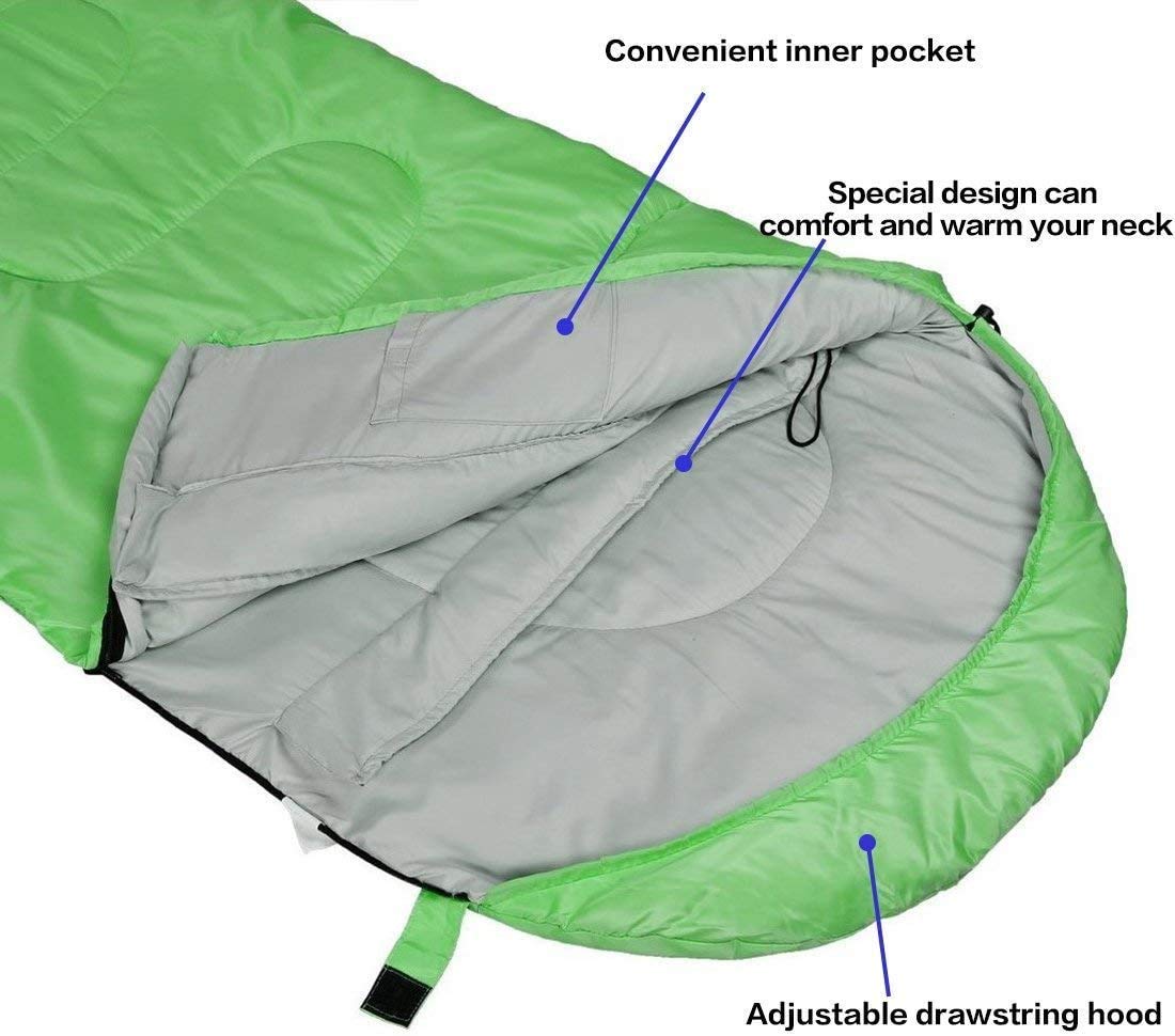 SOULOUT sleeping bag green; packed in compact stuff sack for easy travel.