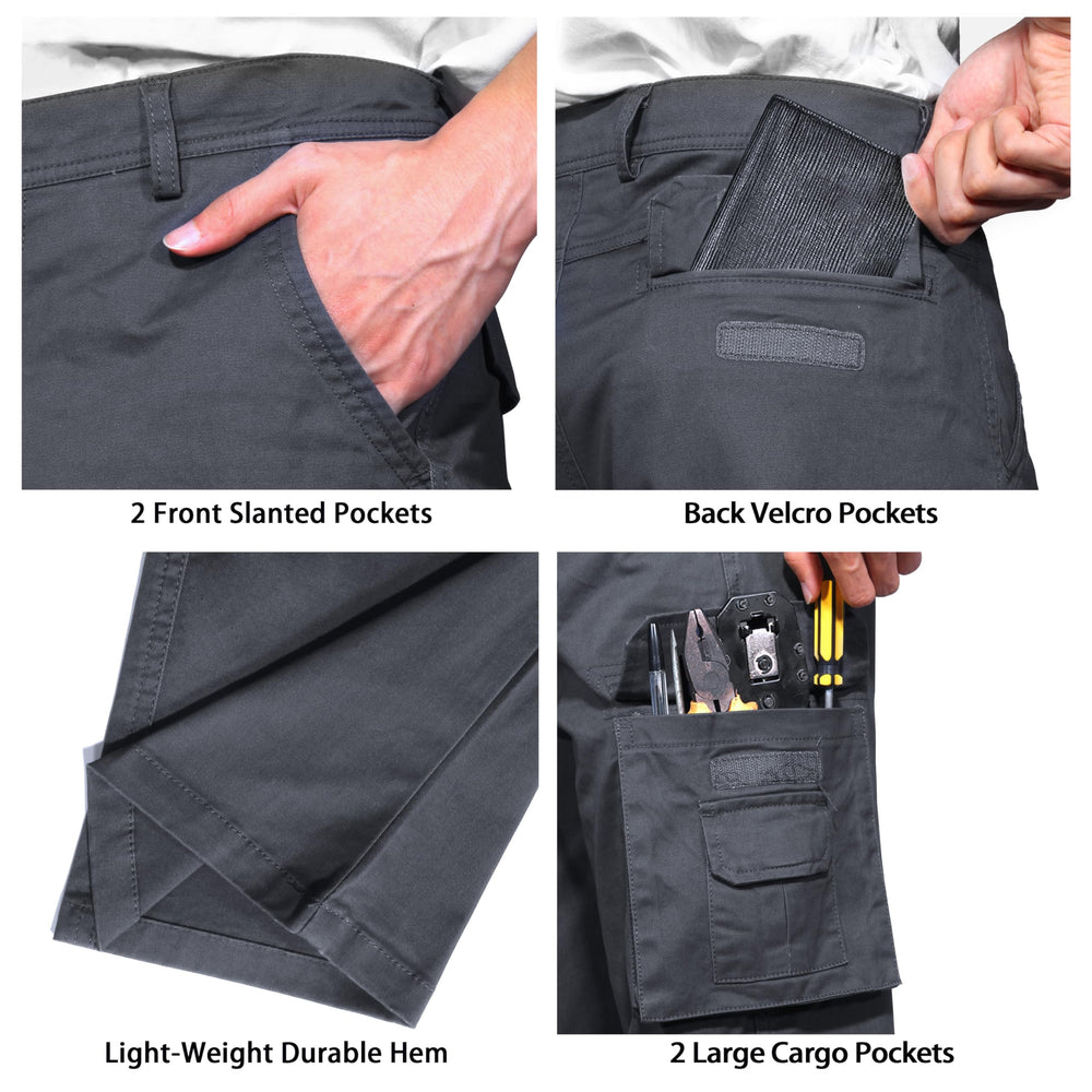 Soulsfeng mens grey cargo pants in outdoor setting illustrating versatile use.