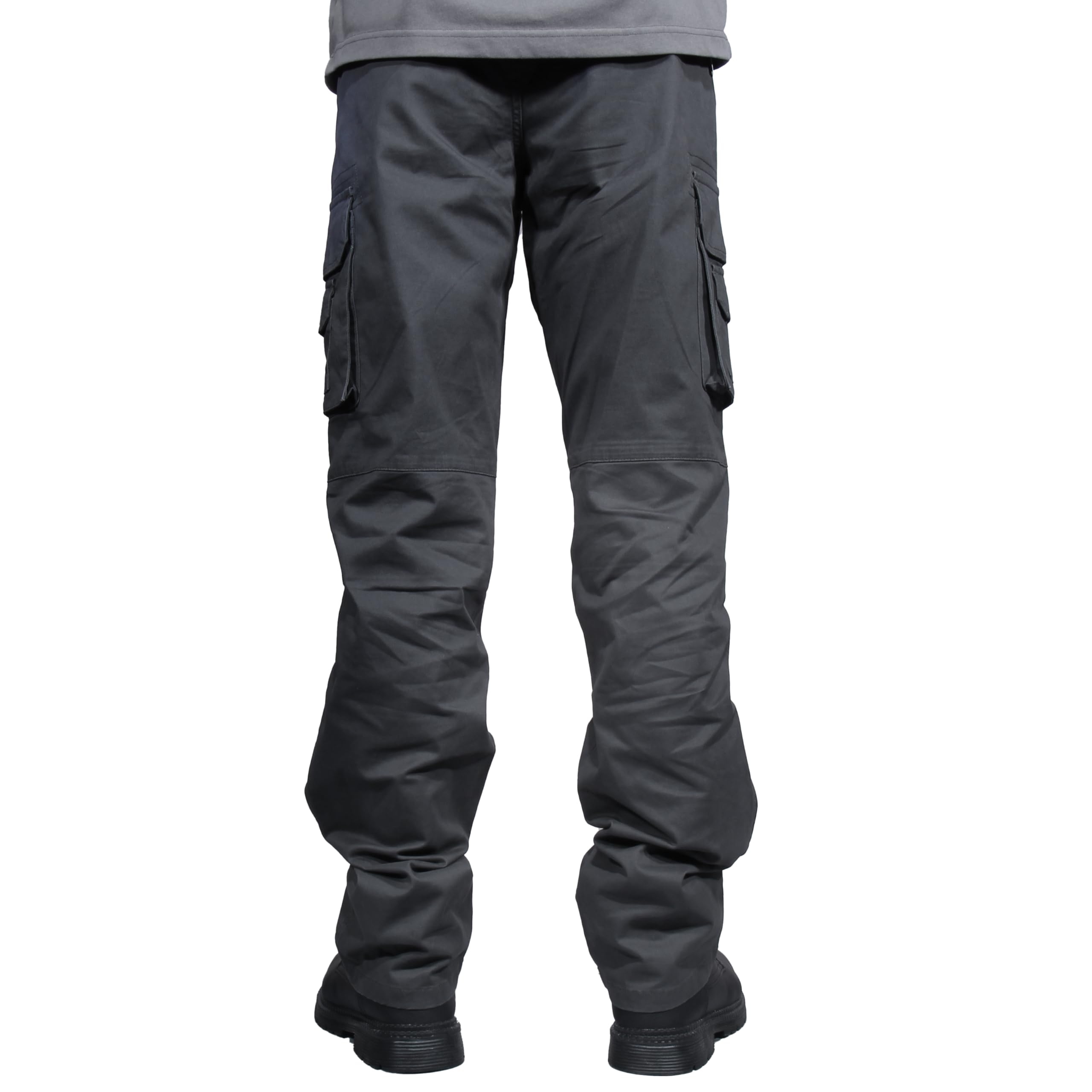 Soulsfeng mens grey cargo pants pocket close-up demonstrating roomy cargo pockets.