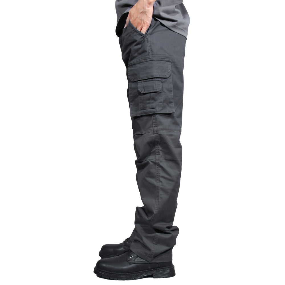 Soulsfeng mens grey cargo pants straight-fit side profile for streamlined silhouettes.