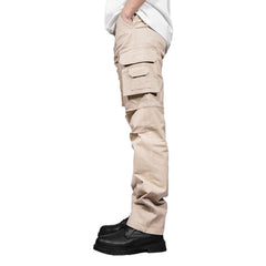 Soulsfeng men's khaki cargo pants back view highlighting durable cotton and straight-leg silhouette.