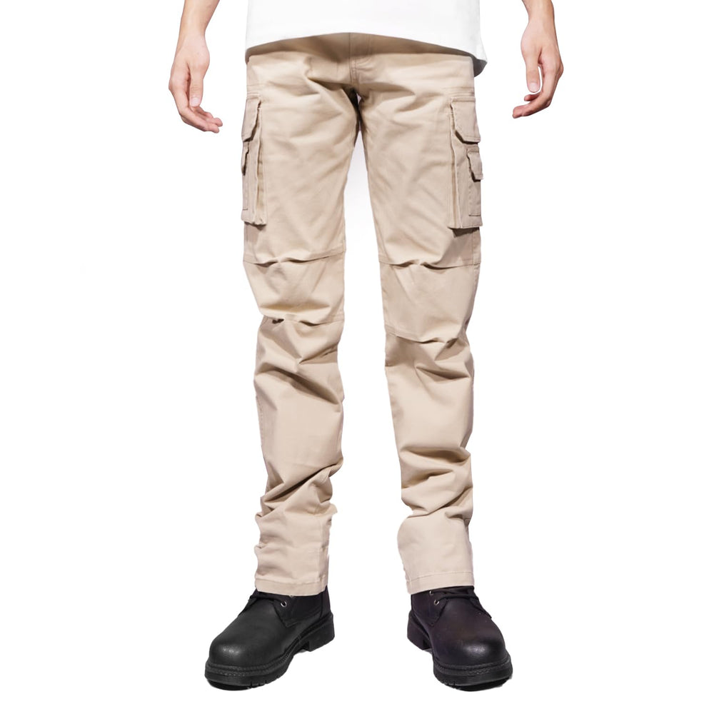 Soulsfeng men's khaki cargo pants side pocket closeup showing secure storage options.