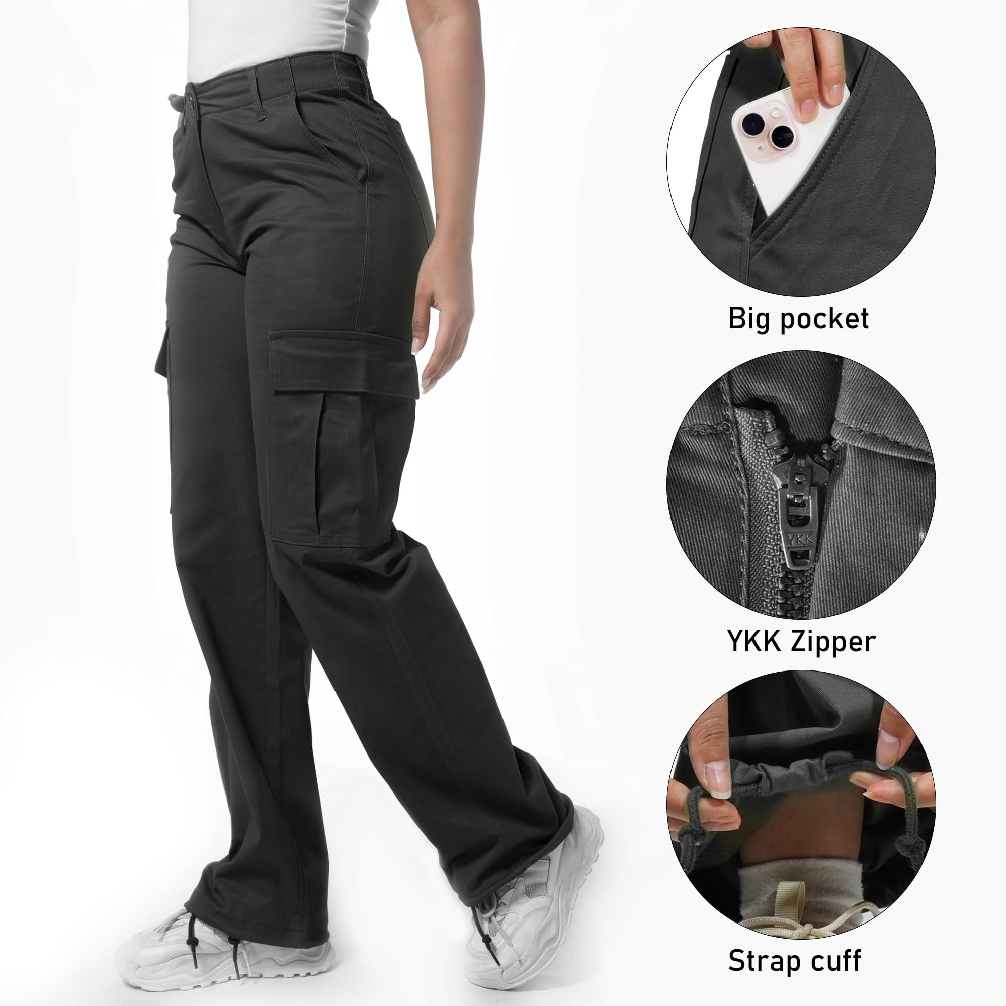 Soulsfeng women's cargo pants black back pockets demonstrating secure storage on trails