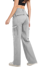 Soulsfeng women's grey cargo pants side view shows baggy silhouette for active days.