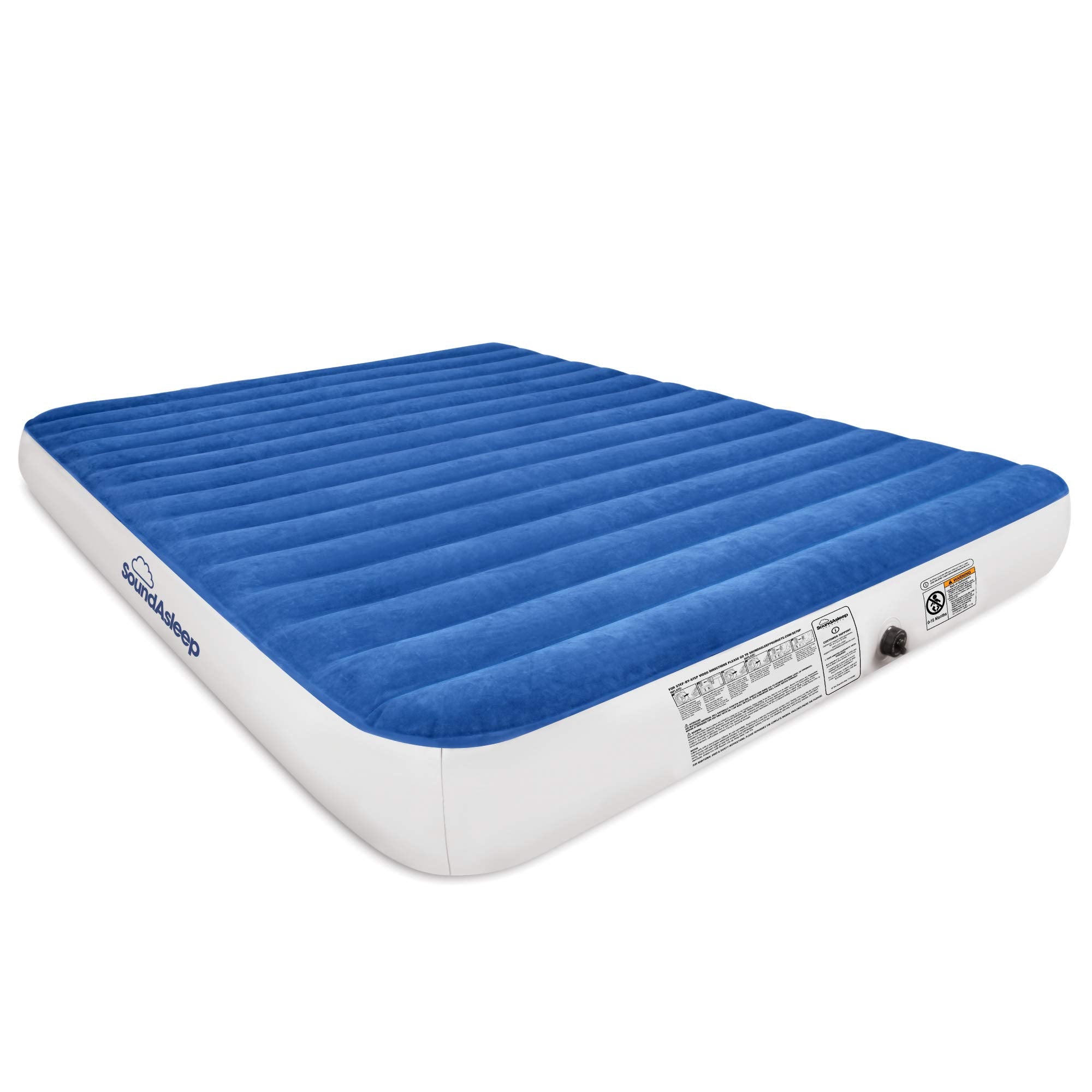 SoundAsleep Camping Series Queen mattress setup with external pump for fast inflation.