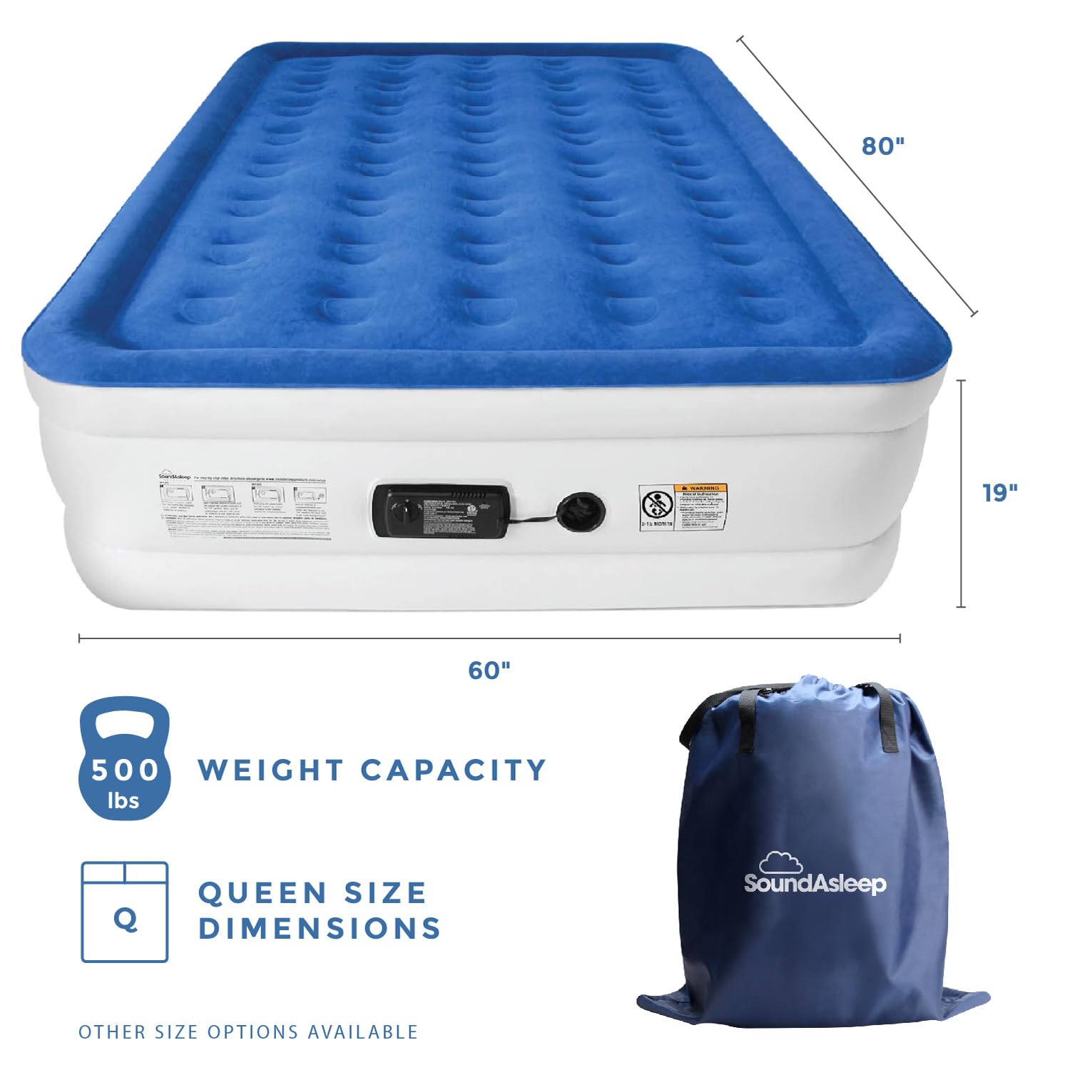 SoundAsleep Dream Series inflated side view—stable sleep with SureGrip bottom and ComfortCoil support.