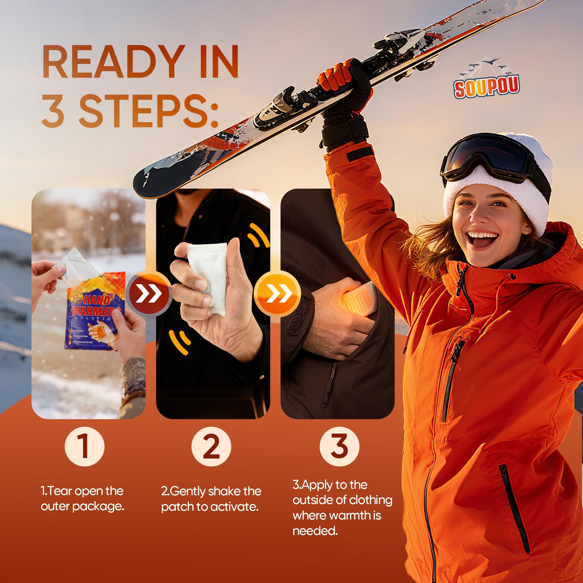 Soupou hand warmers outdoor-gear photo emphasizing compact design for hiking