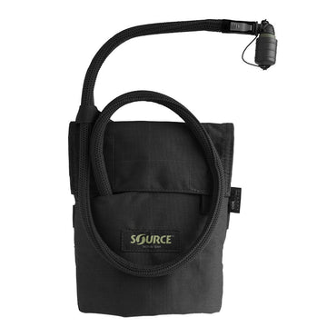Source hydration pack 1L kangaroo MOLLE pouch attached to vest for versatile hydration on the move.