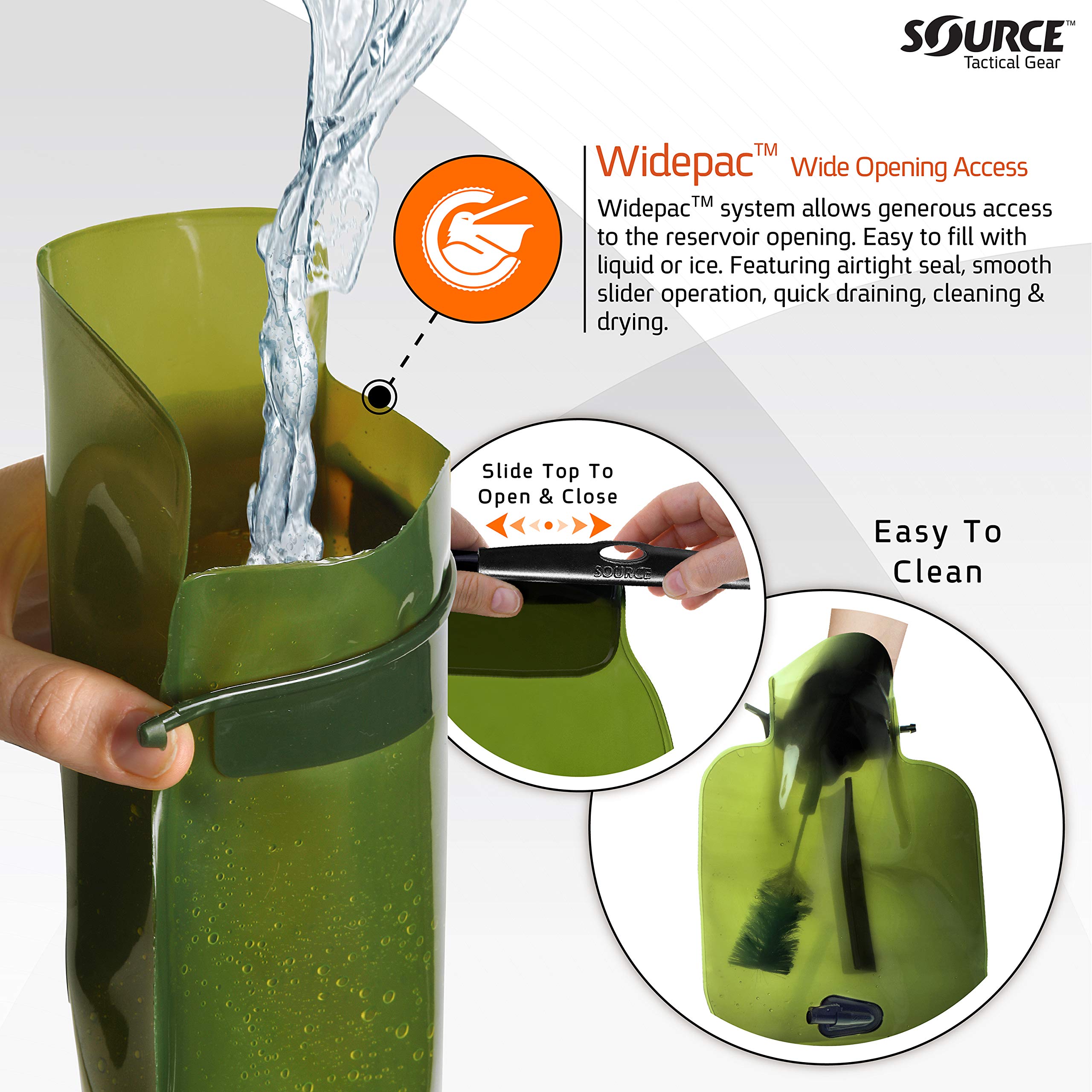 Source ILPS beige color close-up shows camo-friendly, low-profile hydration.