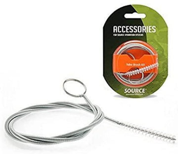 Source outdoor hydration drinking tube brush close-up shows stainless steel handle and nylon bristles