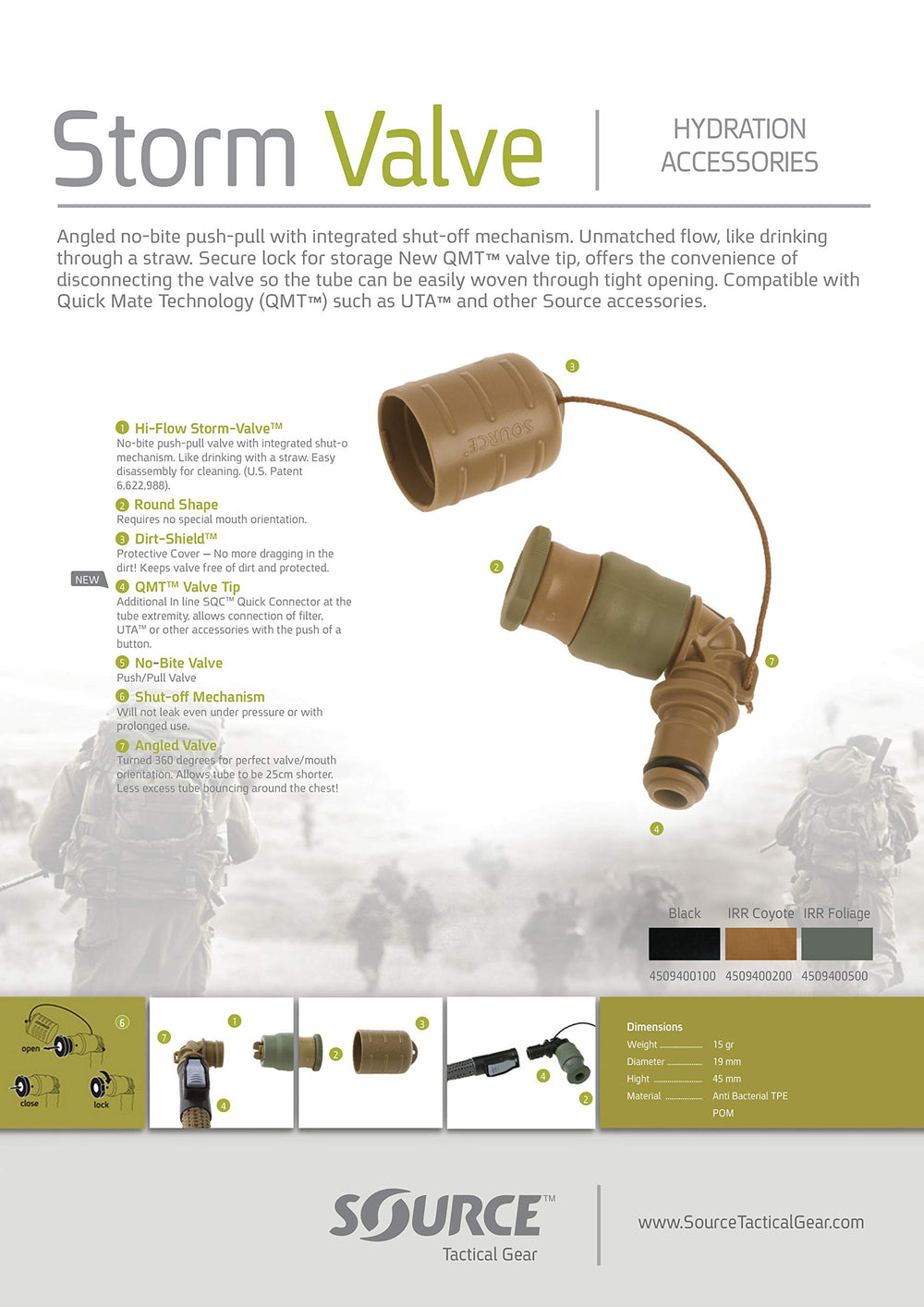 Source Storm Valve 90-degree design shortens tubing for a neat, comfortable drinking angle.
