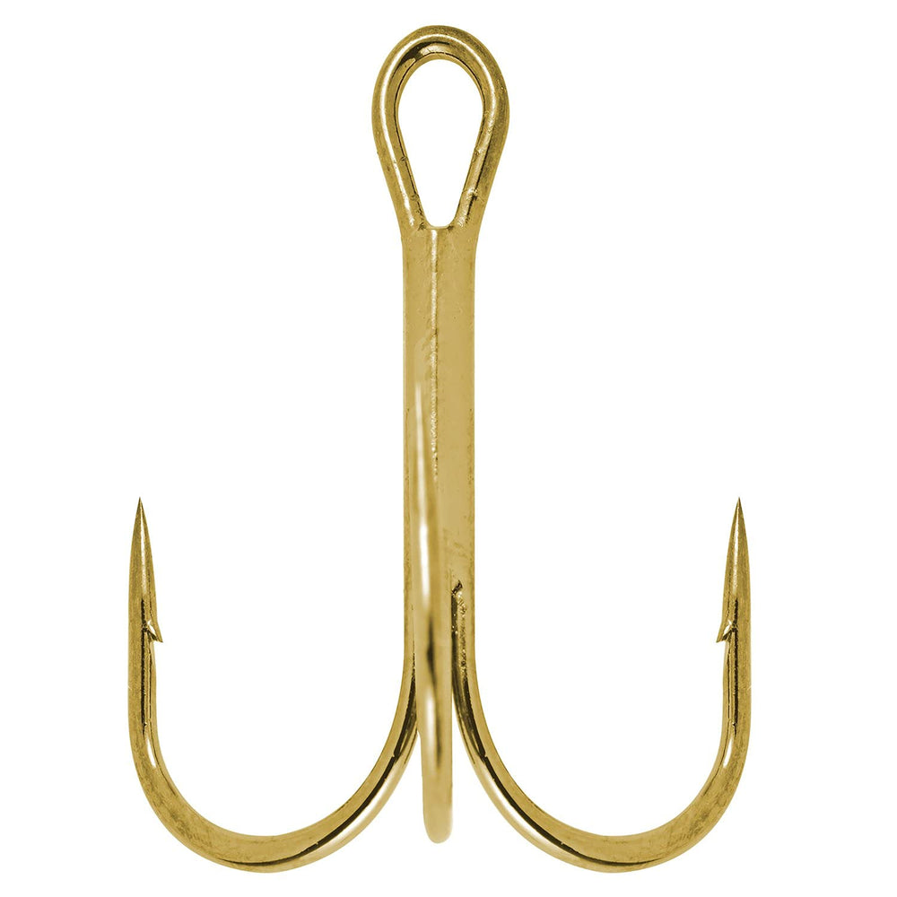 South Bend Gold Treble Hook close-up highlighting its extra-sharp tip for secure bait grip.