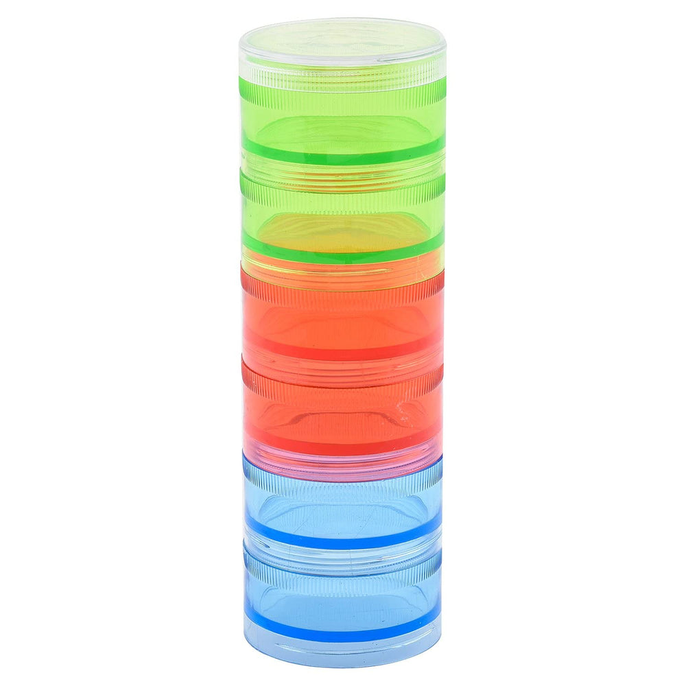 South Bend multi-color screw stack jar keeps tackle organized with color coding for quick access.