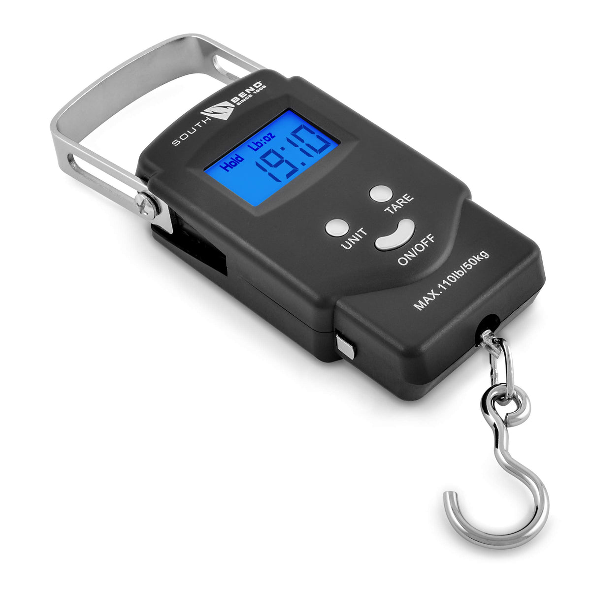 South Bend SB-835B digital hanging scale with blue backlit LCD display