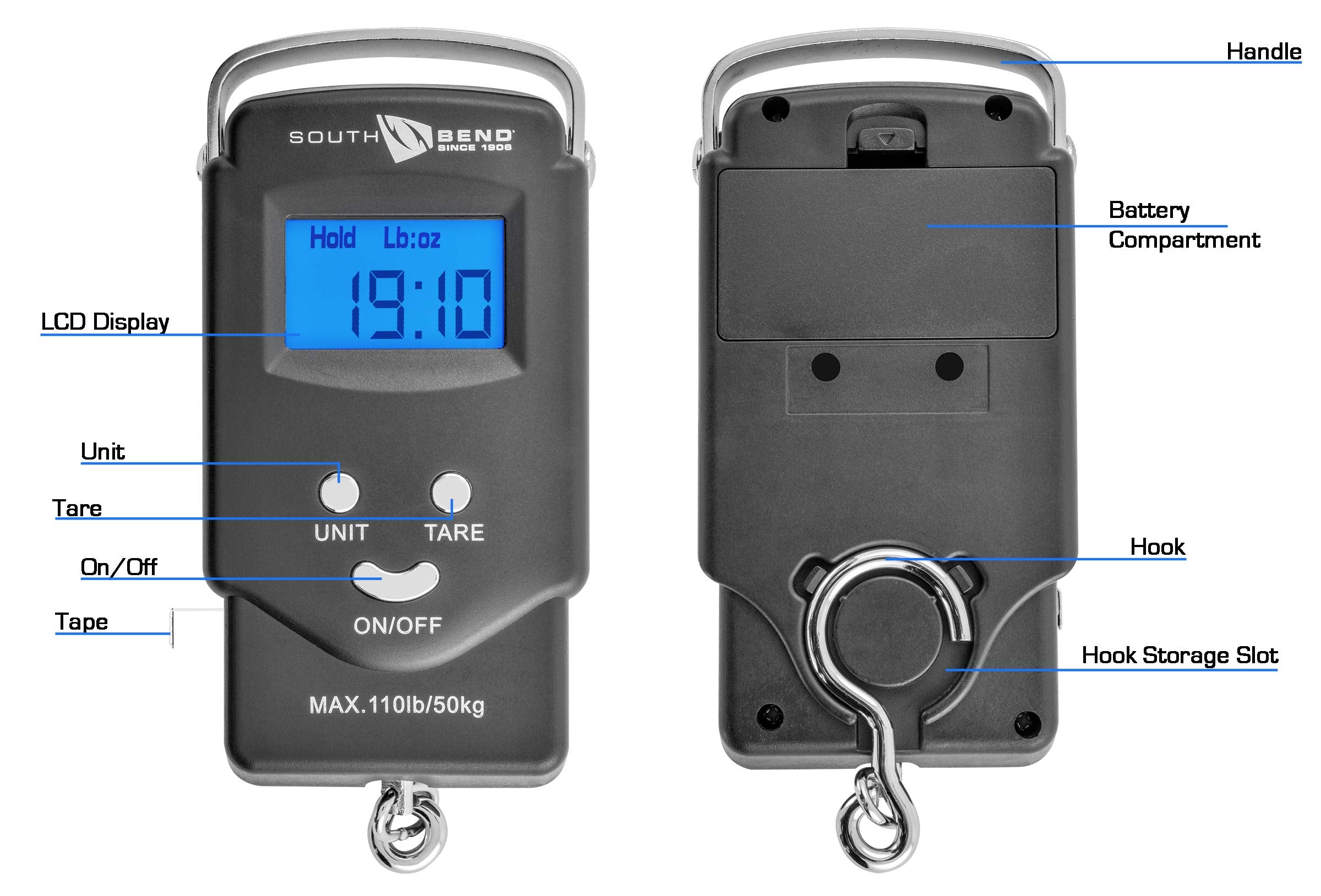 Auto power-off and weight lock indicators on the display