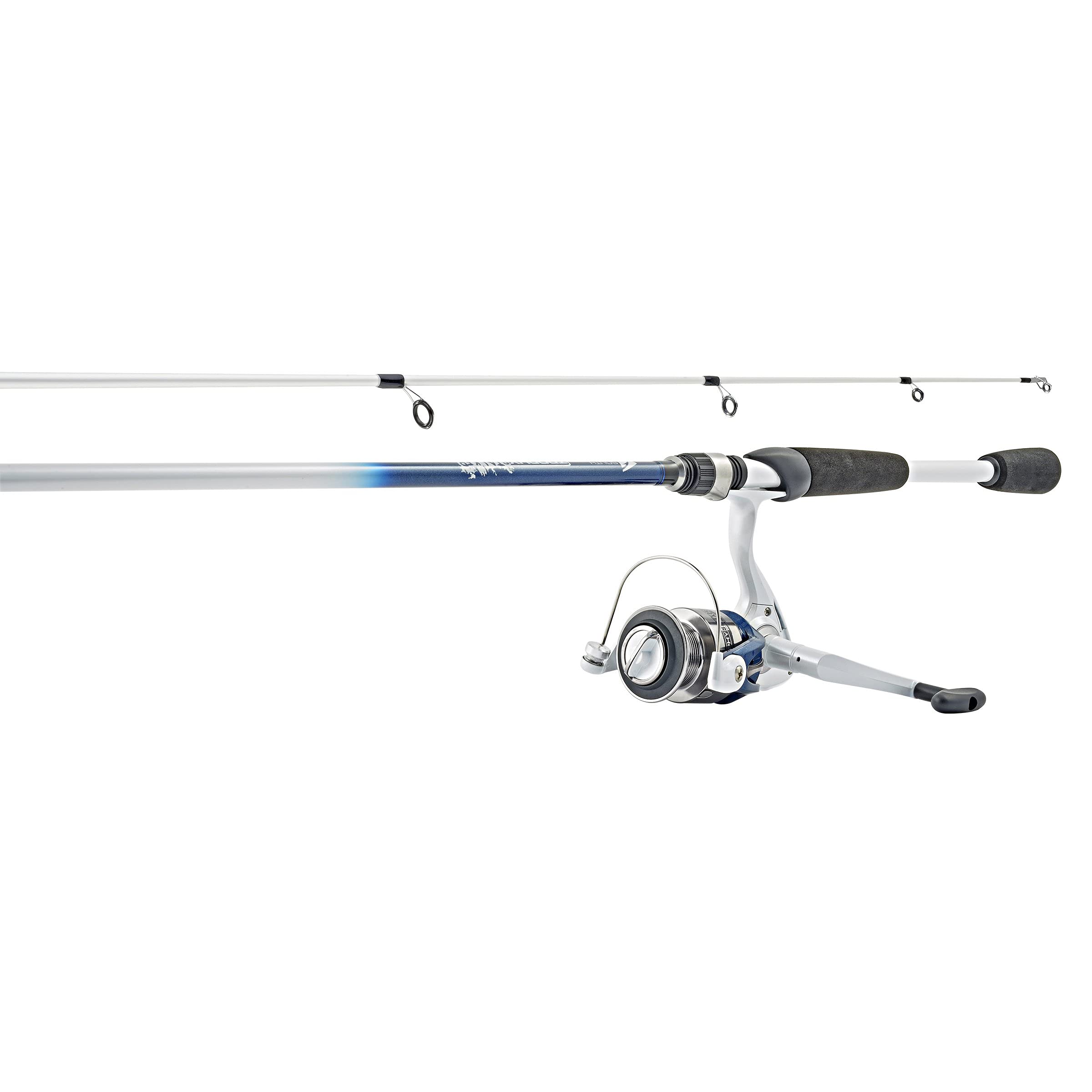 SOUTH BEND Trophy Stalker 6ft spinning combo closed, durable aluminum spool and two-piece design.