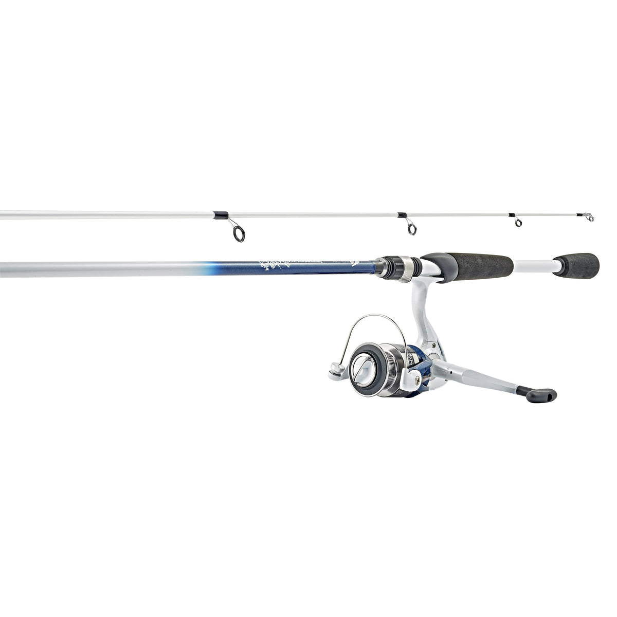 SOUTH BEND Trophy Stalker 6ft spinning combo closed, durable aluminum spool and two-piece design.